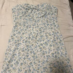 12th Tribe Katalina White and Blue Strapless Dress